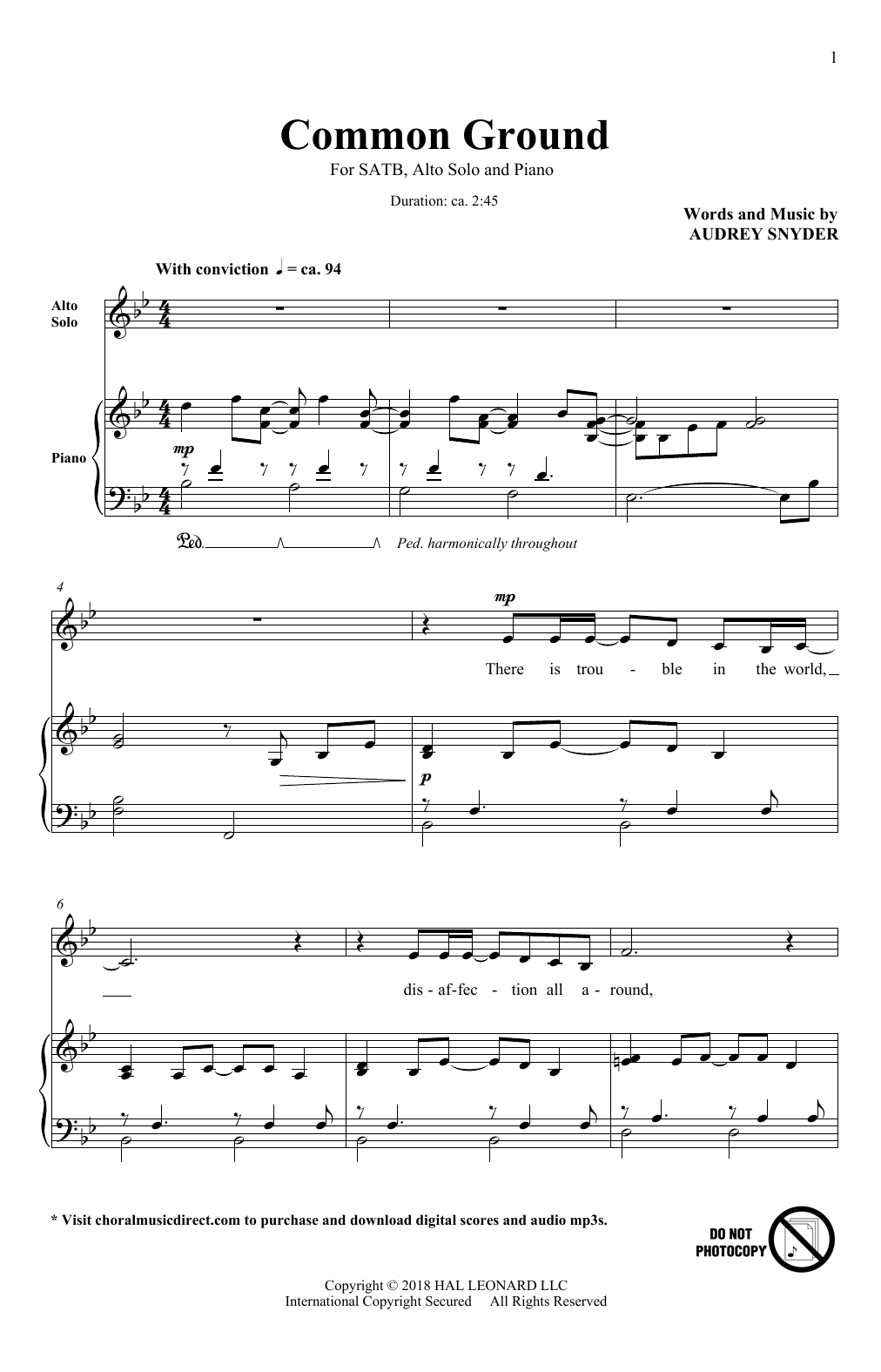 Audrey Snyder Common Ground sheet music notes and chords. Download Printable PDF.