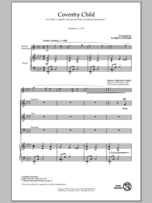 Audrey Snyder Coventry Child sheet music notes and chords. Download Printable PDF.