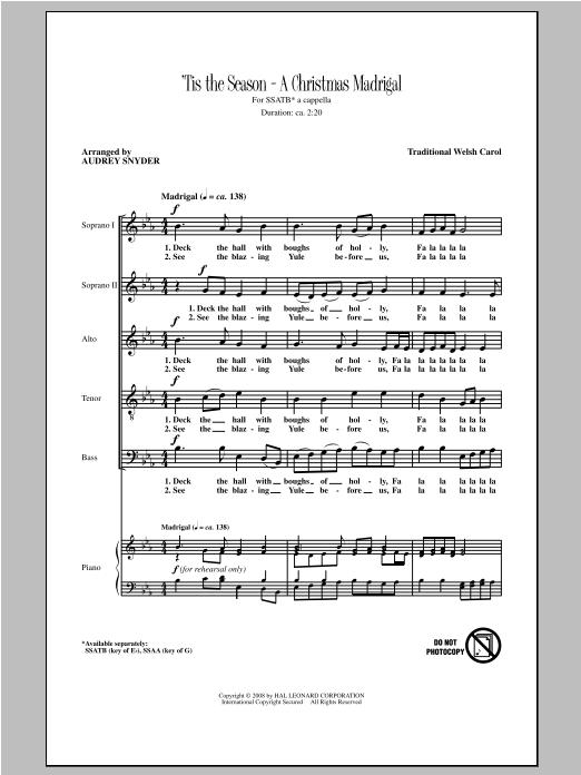 Traditional Carol Deck The Halls (arr. Audrey Snyder) sheet music notes and chords. Download Printable PDF.