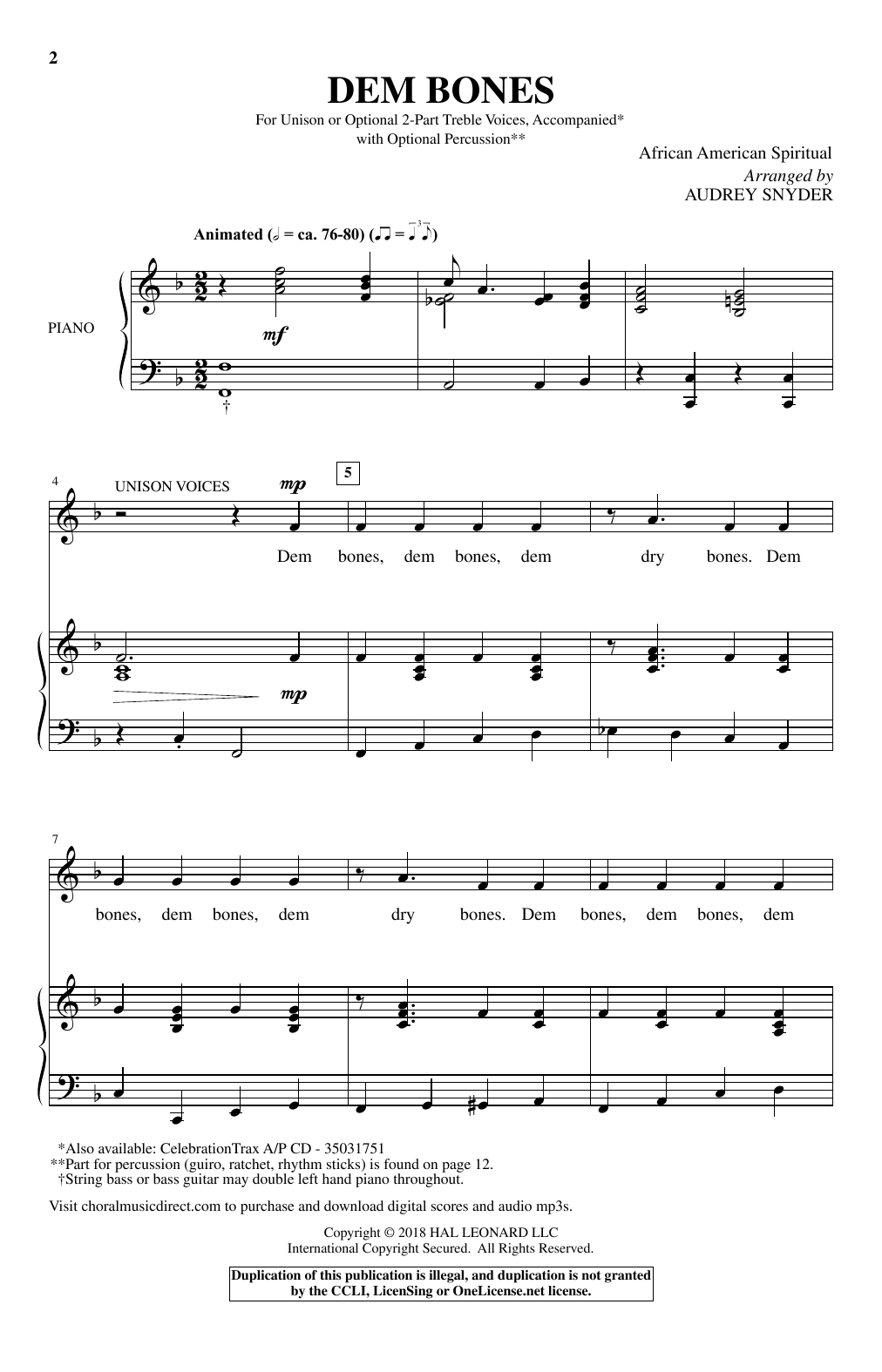 Audrey Snyder Dem Bones sheet music notes and chords. Download Printable PDF.