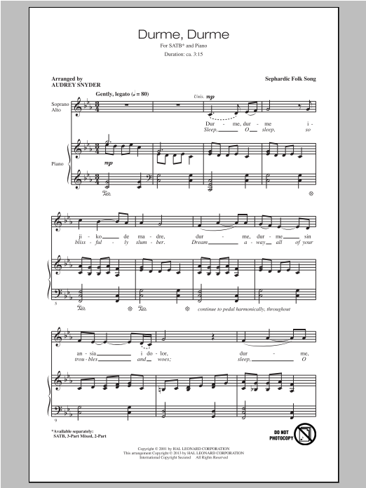 Audrey Snyder Durme, Durme sheet music notes and chords. Download Printable PDF.