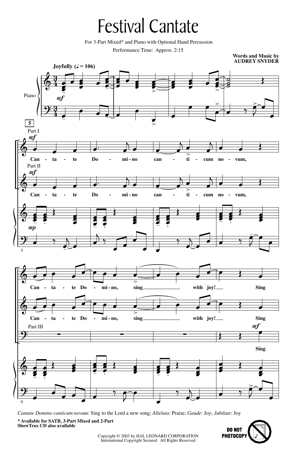 Audrey Snyder Festival Cantate sheet music notes and chords. Download Printable PDF.