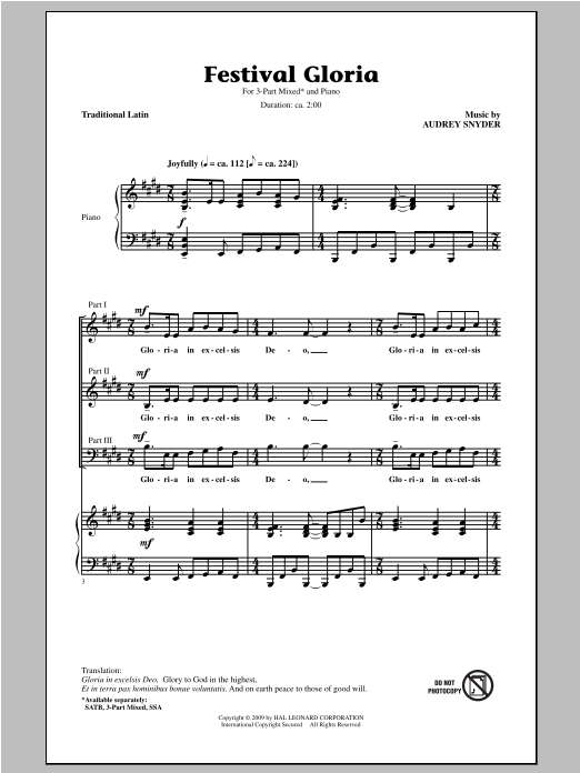 Audrey Snyder Festival Gloria sheet music notes and chords. Download Printable PDF.