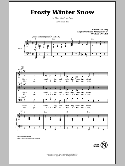 Audrey Snyder Frosty Winter Snow sheet music notes and chords. Download Printable PDF.