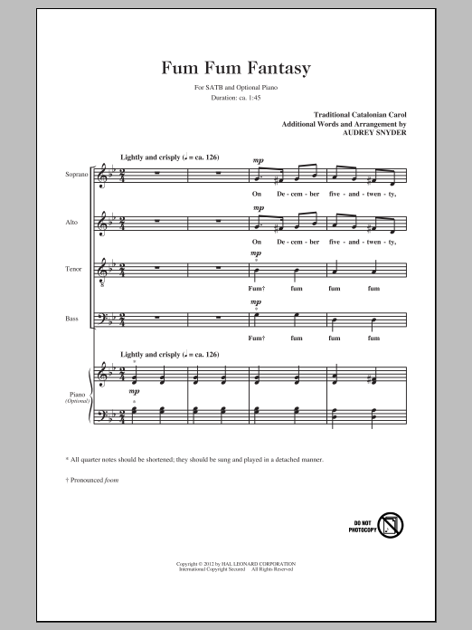 Audrey Snyder Fum, Fum, Fum sheet music notes and chords. Download Printable PDF.