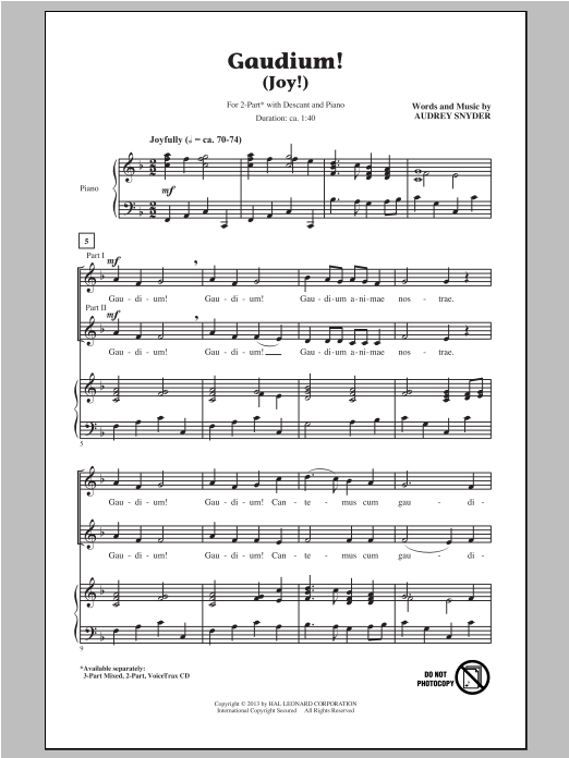 Audrey Snyder Gaudium! sheet music notes and chords. Download Printable PDF.