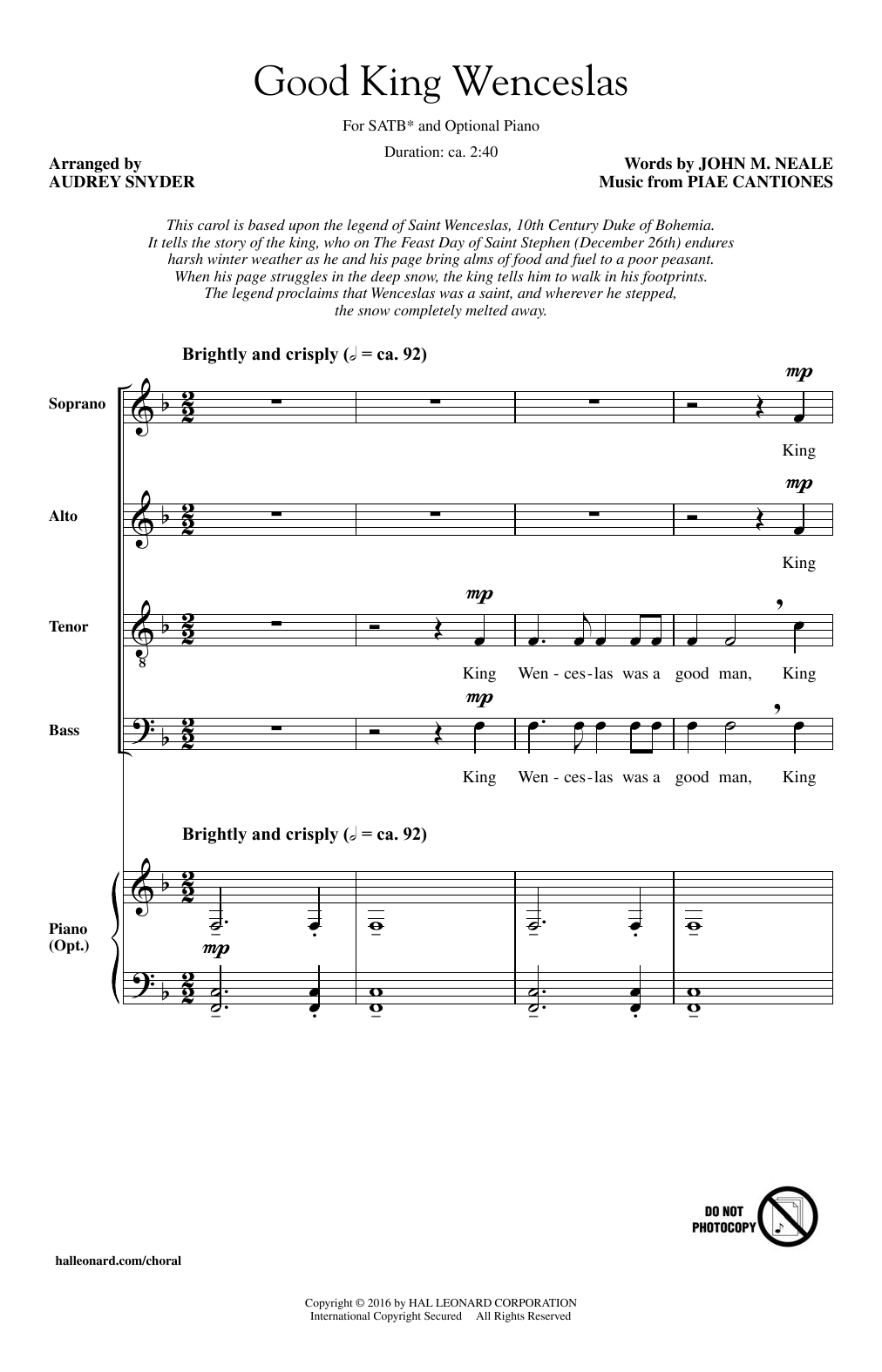 Audrey Snyder Good King Wenceslas sheet music notes and chords. Download Printable PDF.