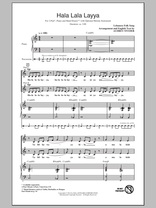 Audrey Snyder Hala Lala Layya sheet music notes and chords. Download Printable PDF.