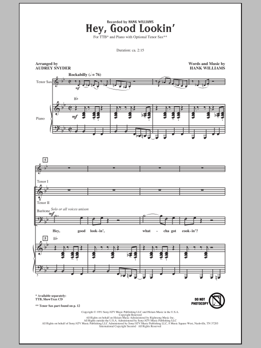 Audrey Snyder Hey, Good Lookin' sheet music notes and chords. Download Printable PDF.