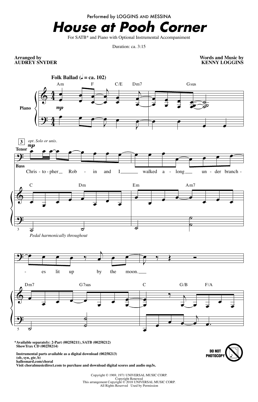 Audrey Snyder House At Pooh Corner sheet music notes and chords. Download Printable PDF.