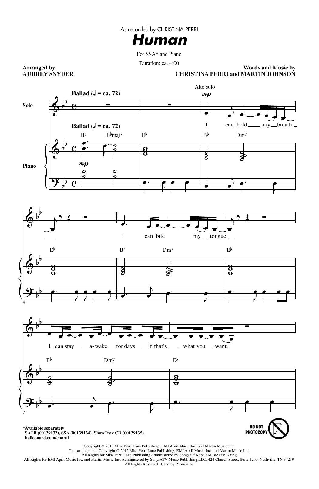 Audrey Snyder Human sheet music notes and chords. Download Printable PDF.