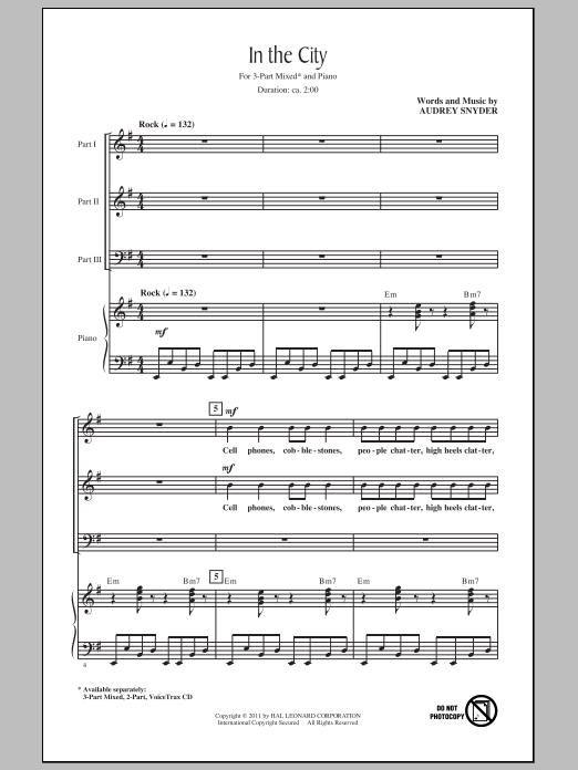 Audrey Snyder In The City sheet music notes and chords. Download Printable PDF.