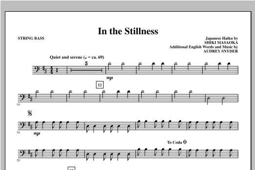Learn to play Audrey Snyder In the Stillness - Bass sheet music for Choir Instrumental Pak in minutes. Audrey Snyder In the Stillness - Bass sheet music notes and chords. Download Printable PDF.