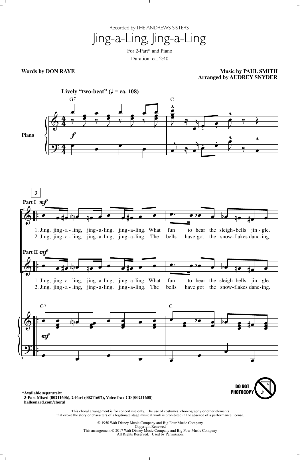 Audrey Snyder Jing-A-Ling, Jing-A-Ling sheet music notes and chords. Download Printable PDF.