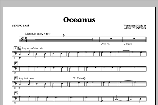 Learn to play Audrey Snyder Oceanus - String Bass sheet music for Choir Instrumental Pak in minutes. Audrey Snyder Oceanus - String Bass sheet music notes and chords. Download Printable PDF.