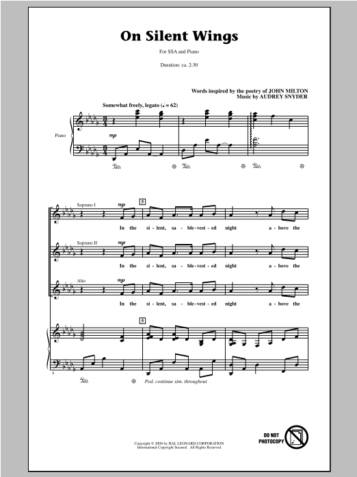 Audrey Snyder On Silent Wings sheet music notes and chords. Download Printable PDF.