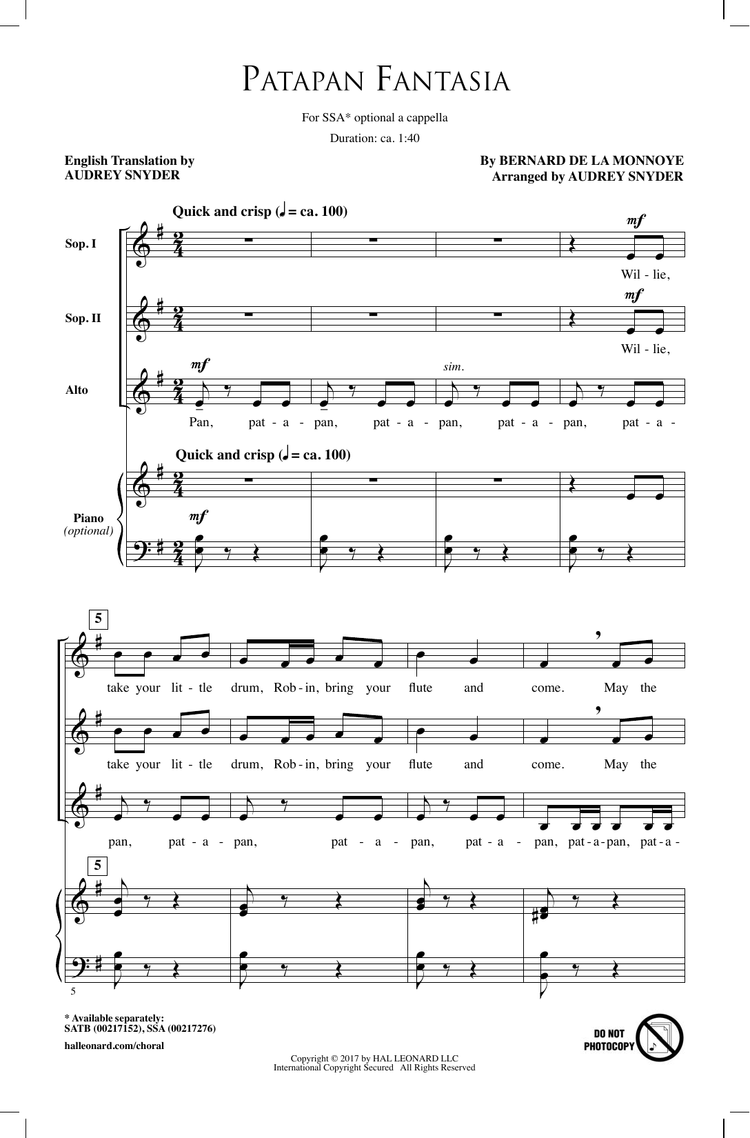 Audrey Snyder Patapan Fantasia sheet music notes and chords. Download Printable PDF.