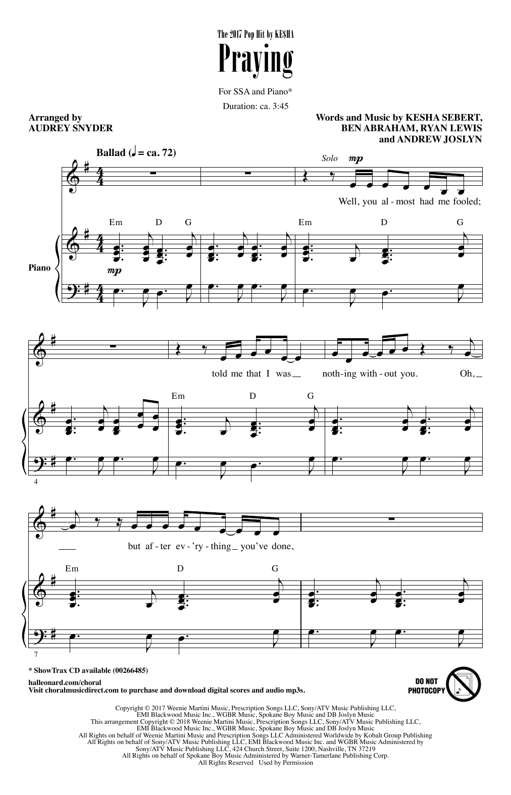 Audrey Snyder Praying sheet music notes and chords. Download Printable PDF.