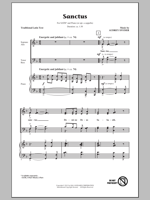 Audrey Snyder Sanctus sheet music notes and chords. Download Printable PDF.