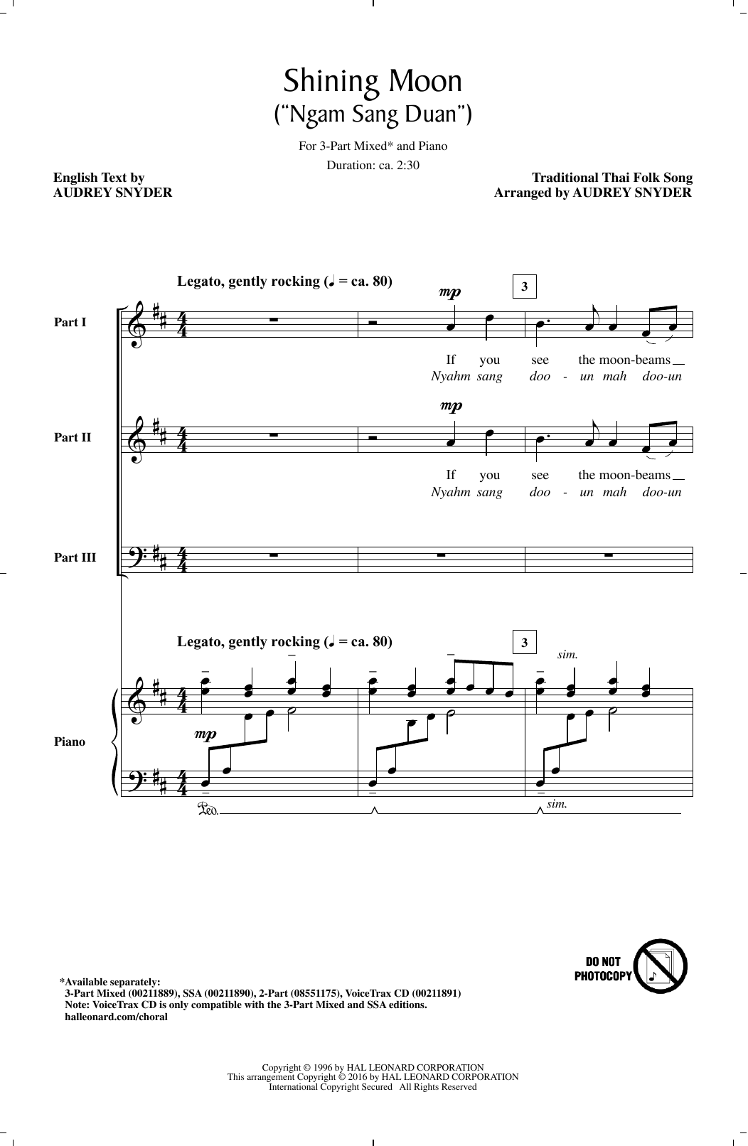 Audrey Snyder Shining Moon (Ngam Sang Duan) sheet music notes and chords. Download Printable PDF.