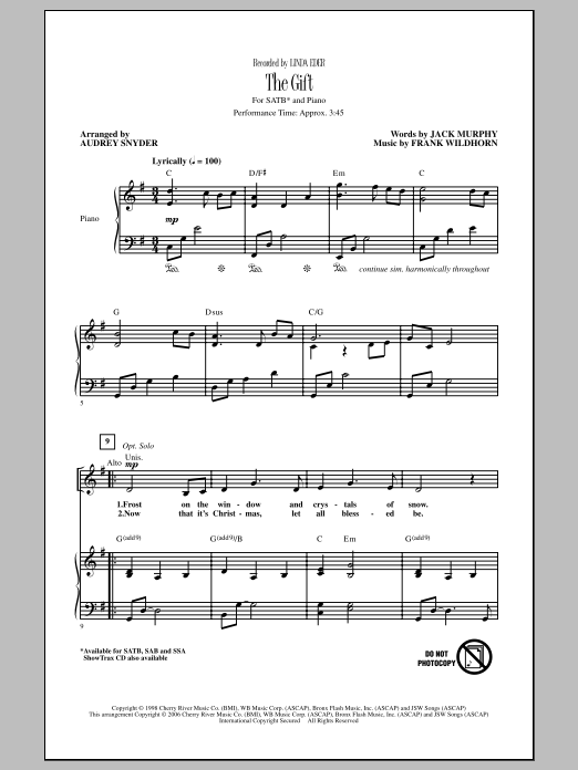 Linda Eder The Gift (arr. Audrey Snyder) sheet music notes and chords arranged for SSA Choir