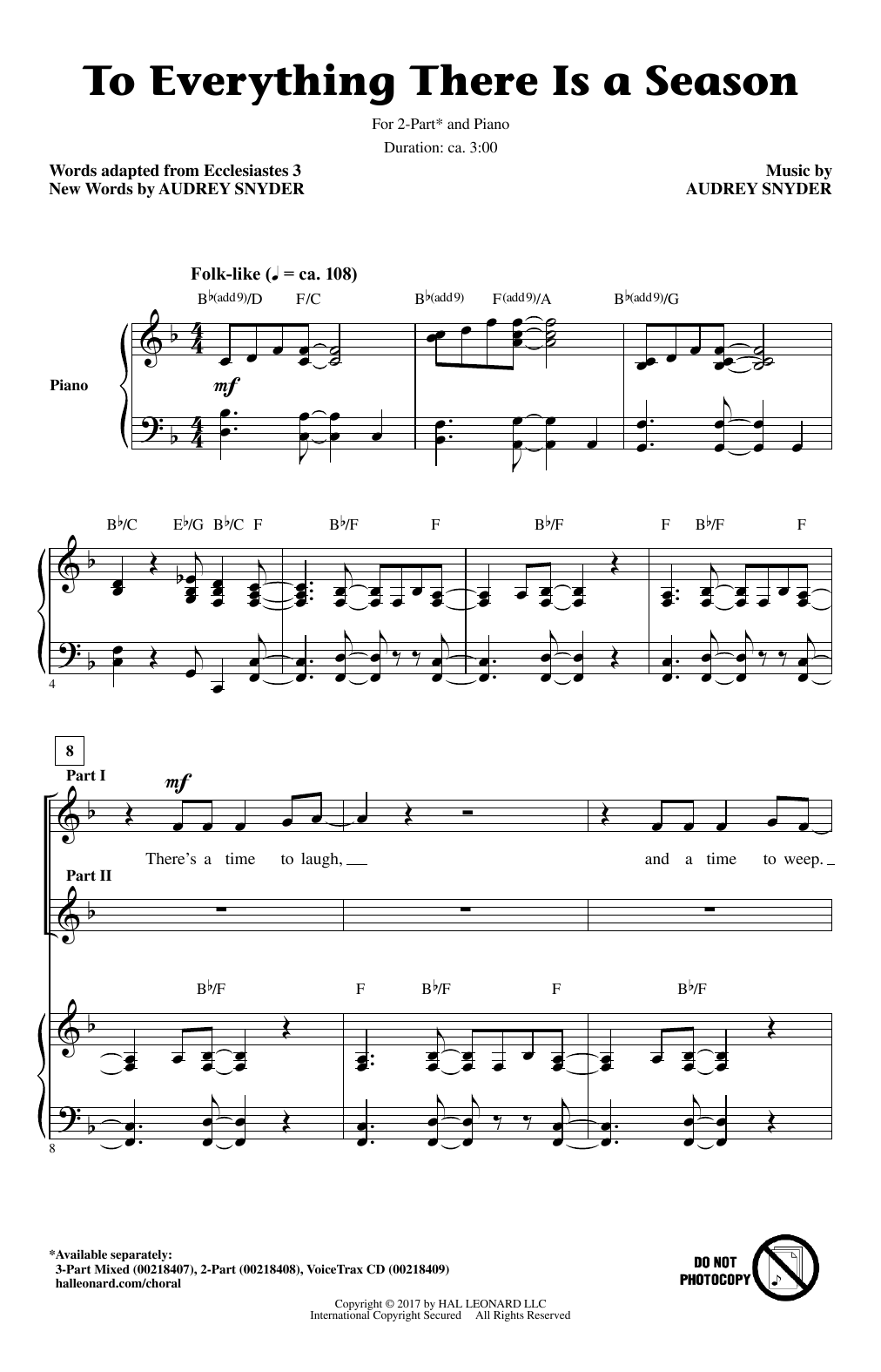 Audrey Snyder To Everything There Is A Season sheet music notes and chords. Download Printable PDF.