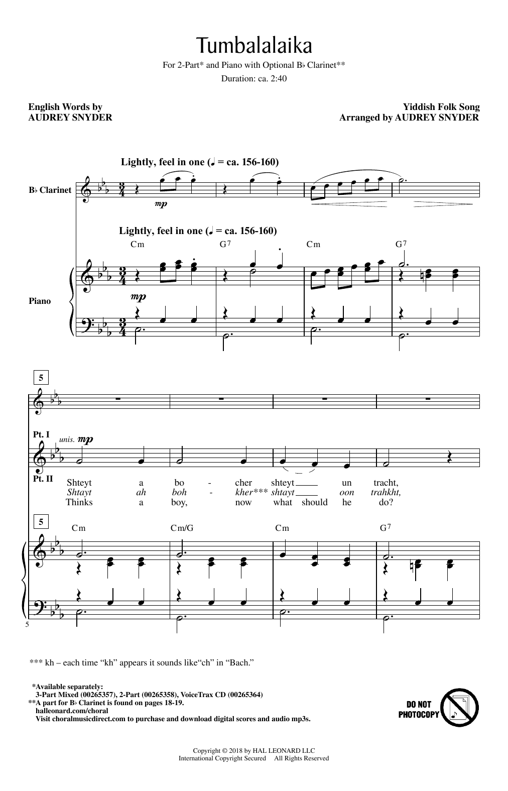 Audrey Snyder Tumbalalaika sheet music notes and chords. Download Printable PDF.