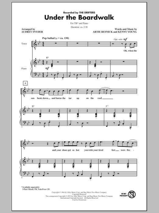 The Drifters Under The Boardwalk (arr. Audrey Snyder) sheet music notes and chords. Download Printable PDF.