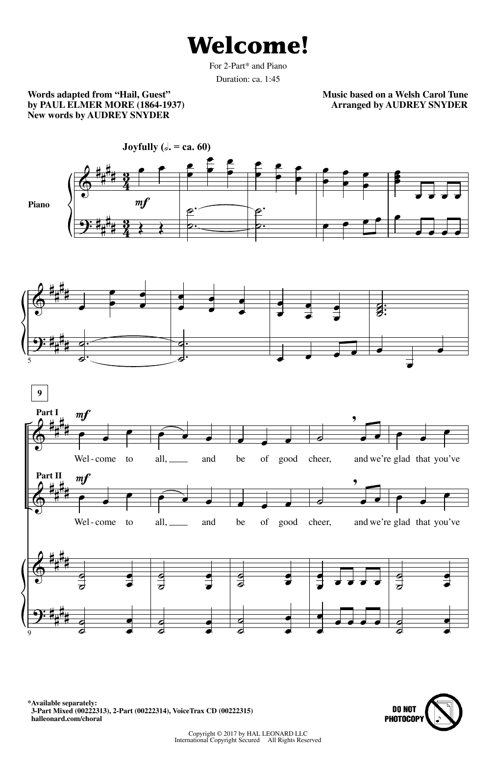 Audrey Snyder Welcome! sheet music notes and chords. Download Printable PDF.