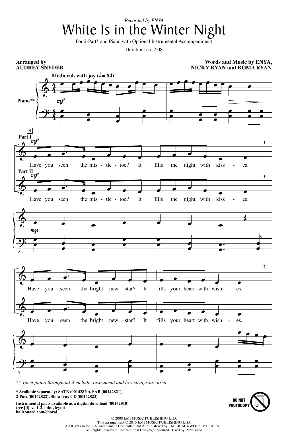 Download Audrey Snyder White Is In The Winter Night Sheet Music Pdf Notes Chords Christmas Score 2 Part Choir Download Printable Sku 159149