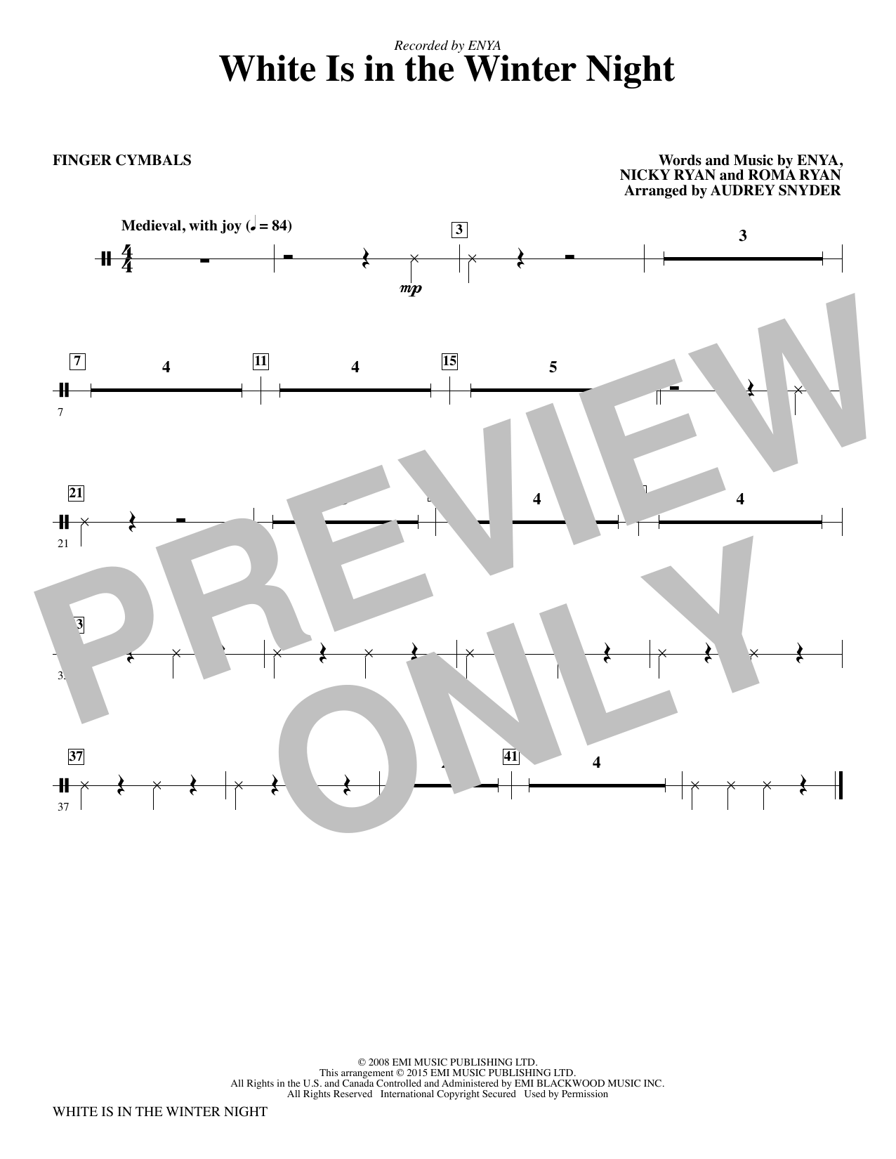 Audrey Snyder White Is In The Winter Night Cymbals Sheet Music
