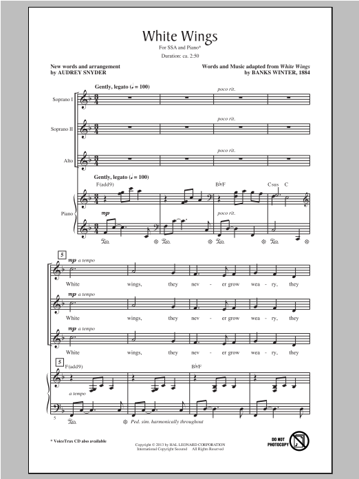 Banks Winter White Wings (arr. Audrey Snyder) sheet music notes and chords. Download Printable PDF.