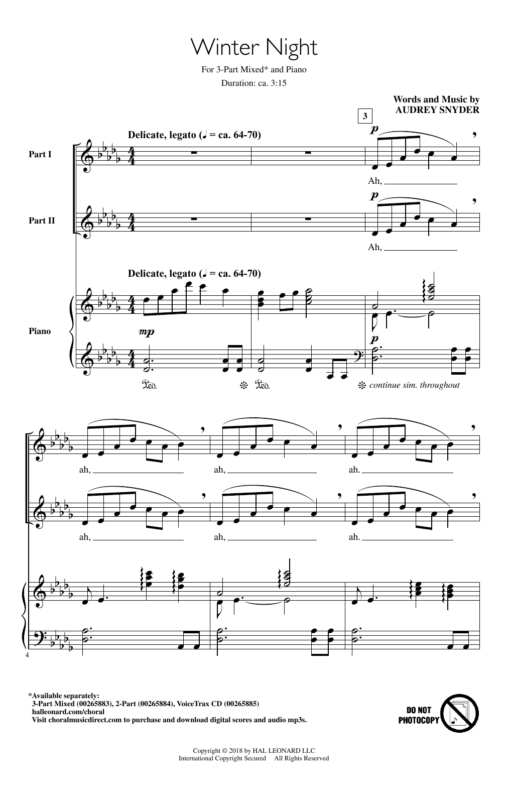 Audrey Snyder Winter Night sheet music notes and chords. Download Printable PDF.