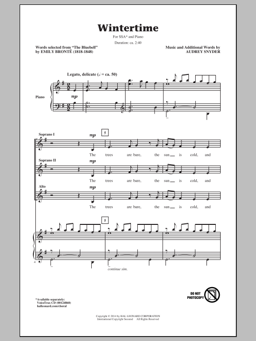 Audrey Snyder Wintertime sheet music notes and chords. Download Printable PDF.