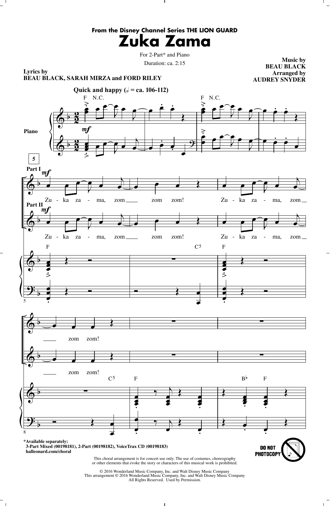 Audrey Snyder Zuka Zama sheet music notes and chords. Download Printable PDF.