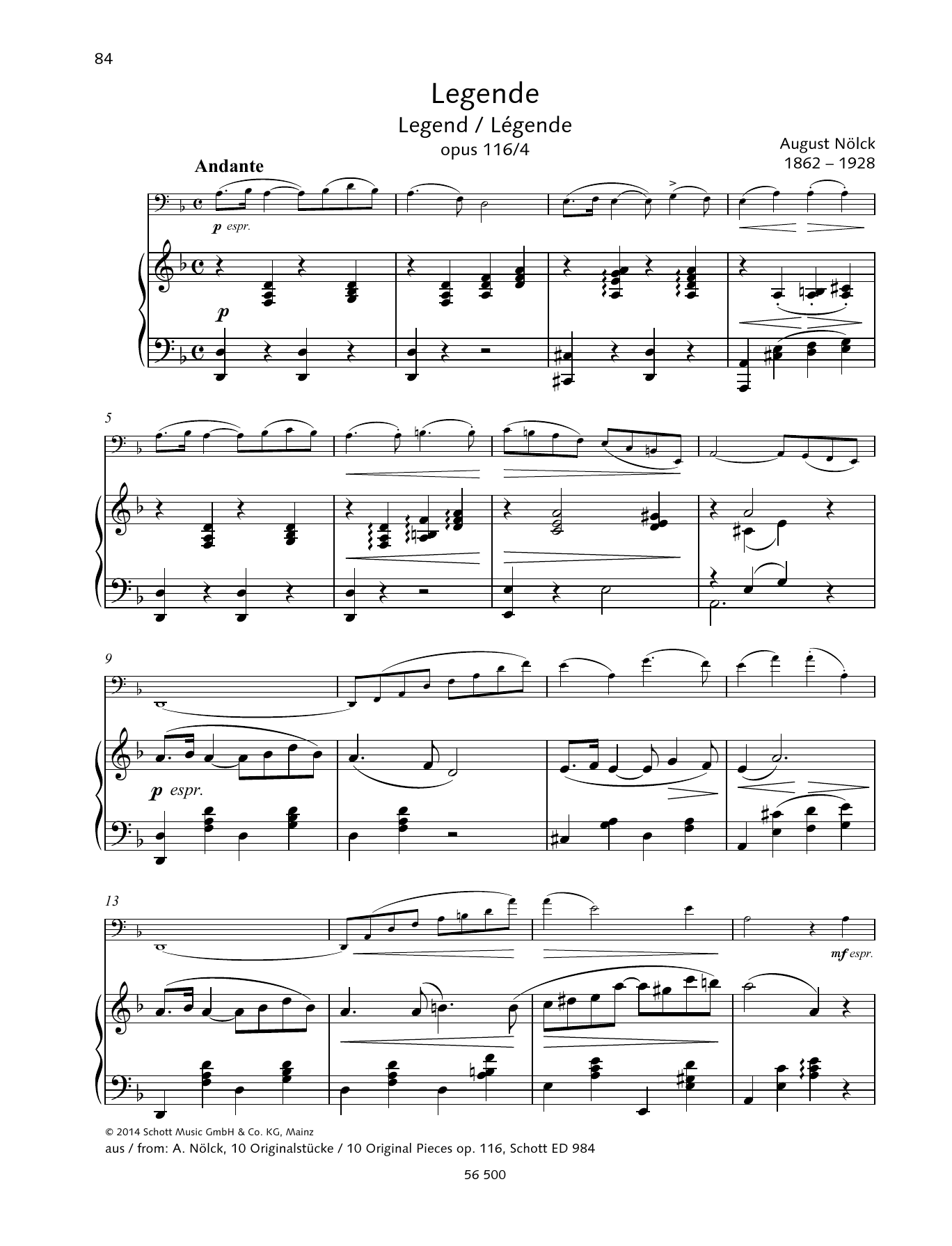 August Nölck Legende sheet music notes and chords. Download Printable PDF.