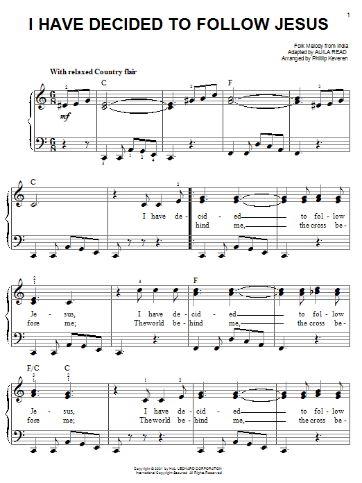 Auila Read I Have Decided To Follow Jesus sheet music notes and chords. Download Printable PDF.