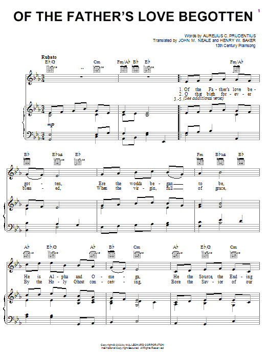 Learn to play Aurelius C. Prudentius Of The Father's Love Begotten sheet music for Alto Sax Solo in minutes. Price: 6.9900$ Aurelius C. Prudentius Of The Father's Love Begotten sheet music notes and chords arranged for Alto Sax Solo