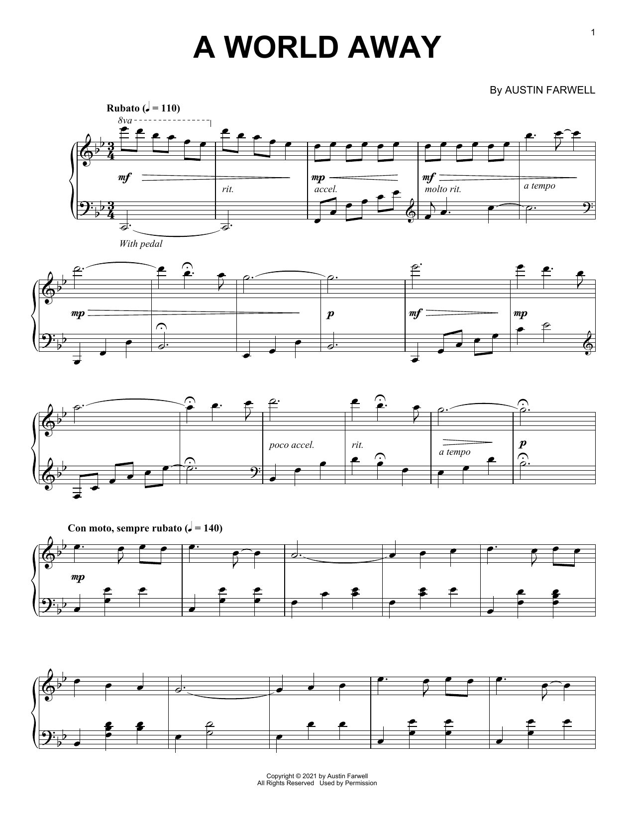 Austin Farwell A World Away sheet music notes and chords. Download Printable PDF.