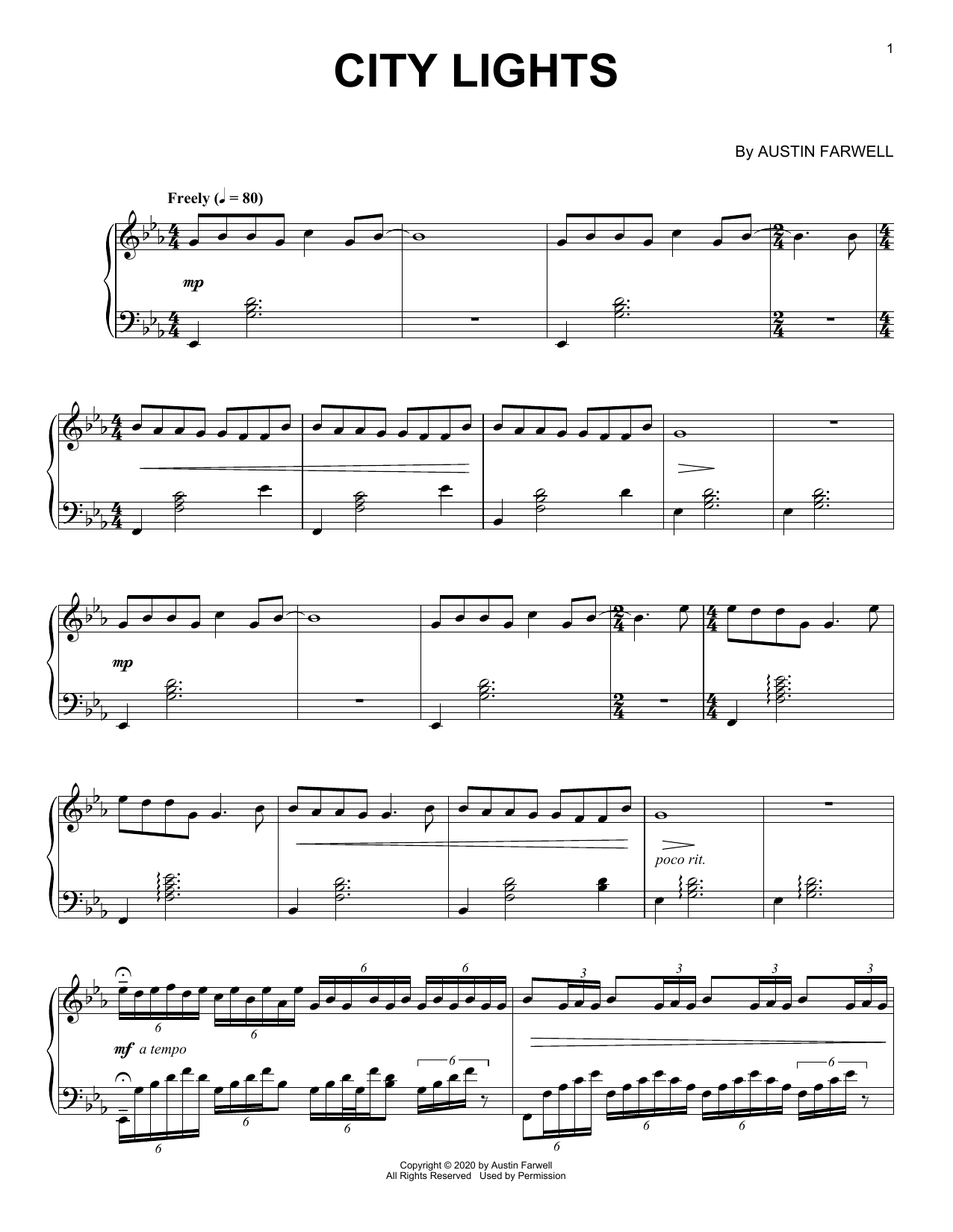 Austin Farwell City Lights sheet music notes and chords. Download Printable PDF.