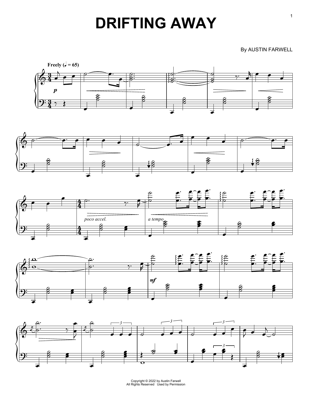 Austin Farwell Drifting Away sheet music notes and chords. Download Printable PDF.