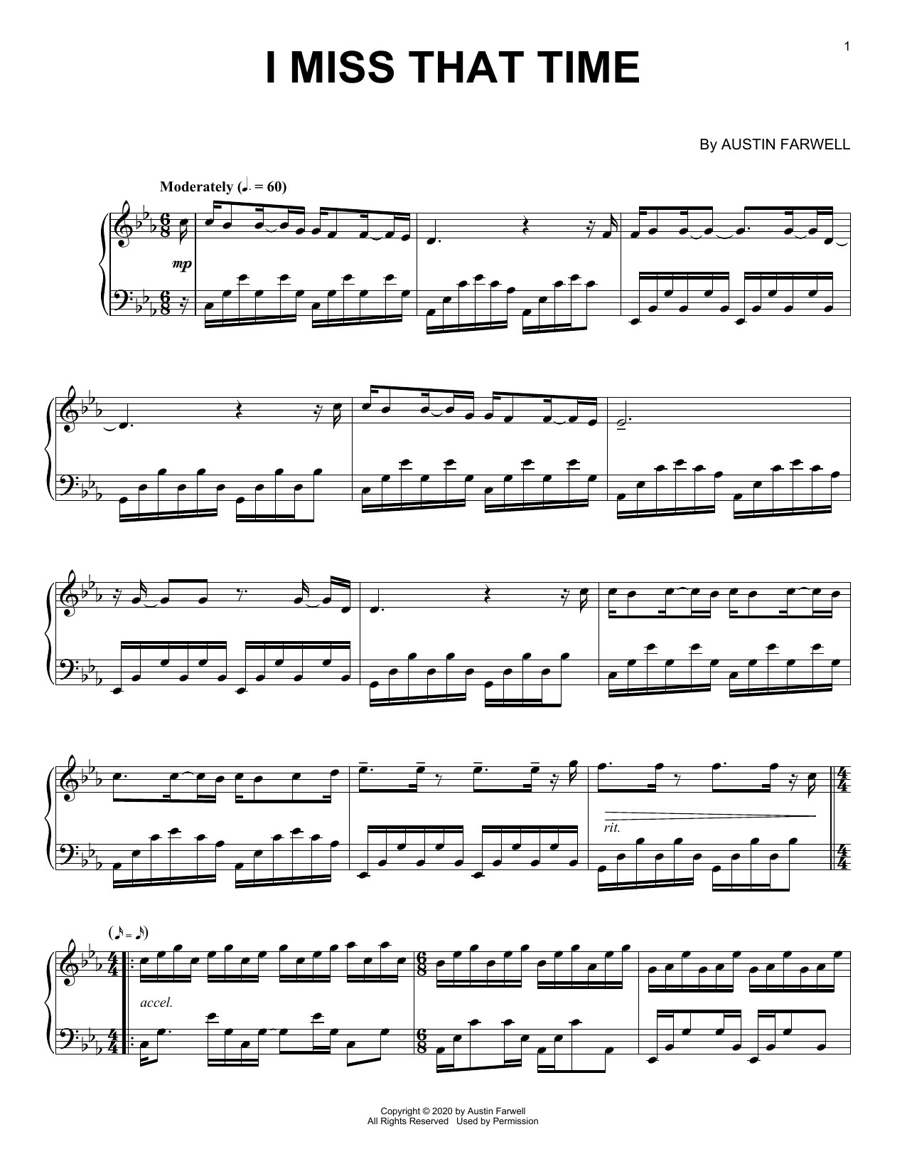 Austin Farwell I Miss That Time sheet music notes and chords. Download Printable PDF.