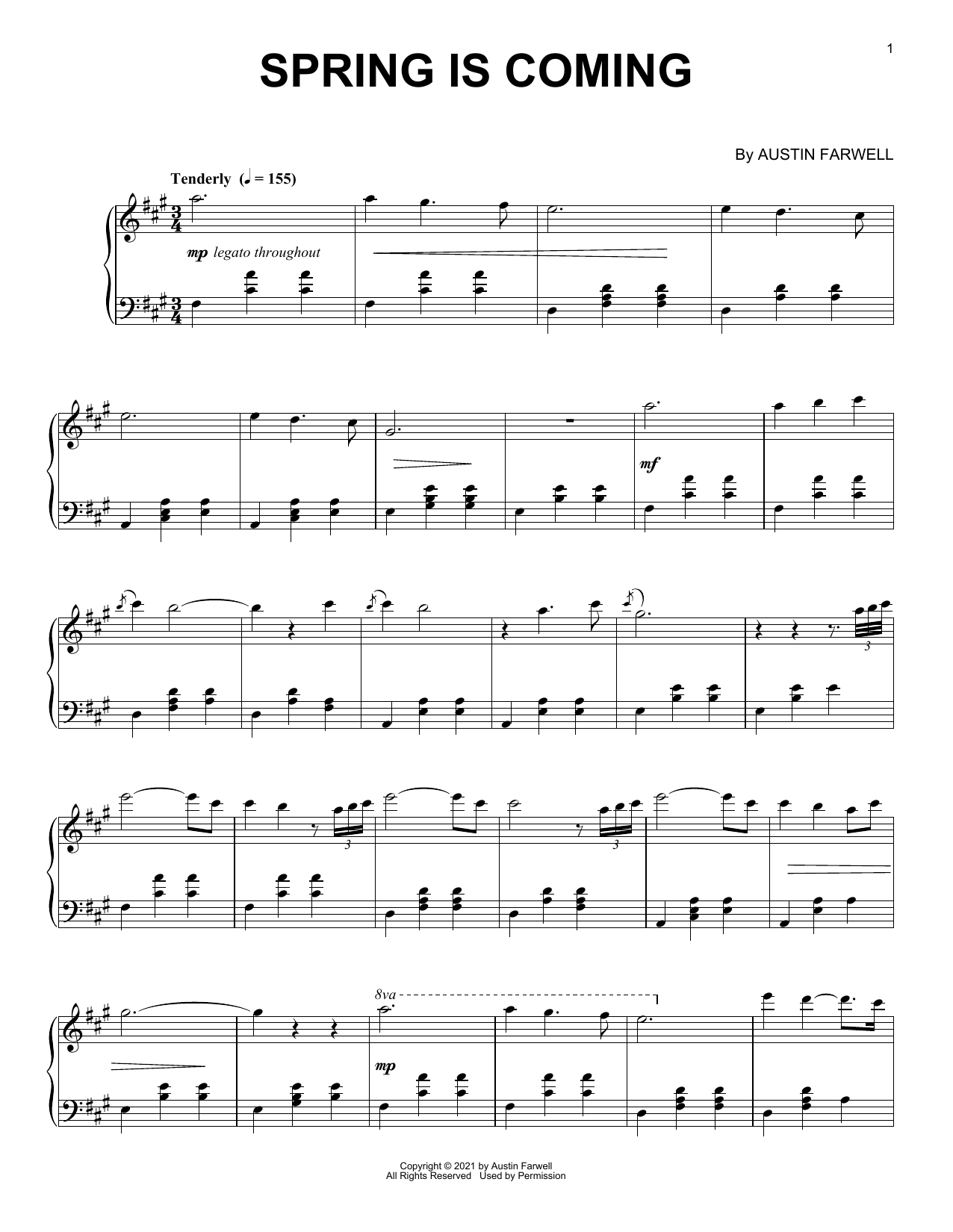 Austin Farwell Spring Is Coming sheet music notes and chords. Download Printable PDF.