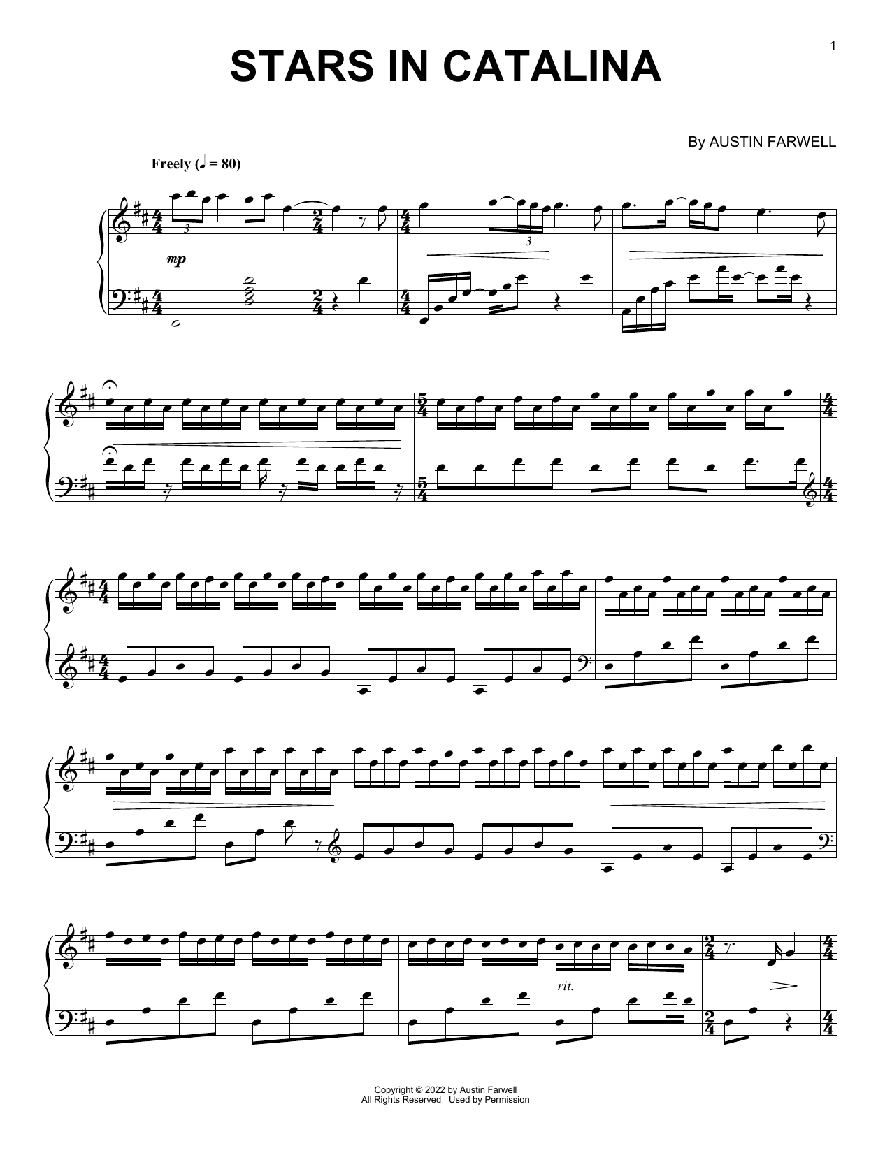 Austin Farwell Stars In Catalina sheet music notes and chords. Download Printable PDF.