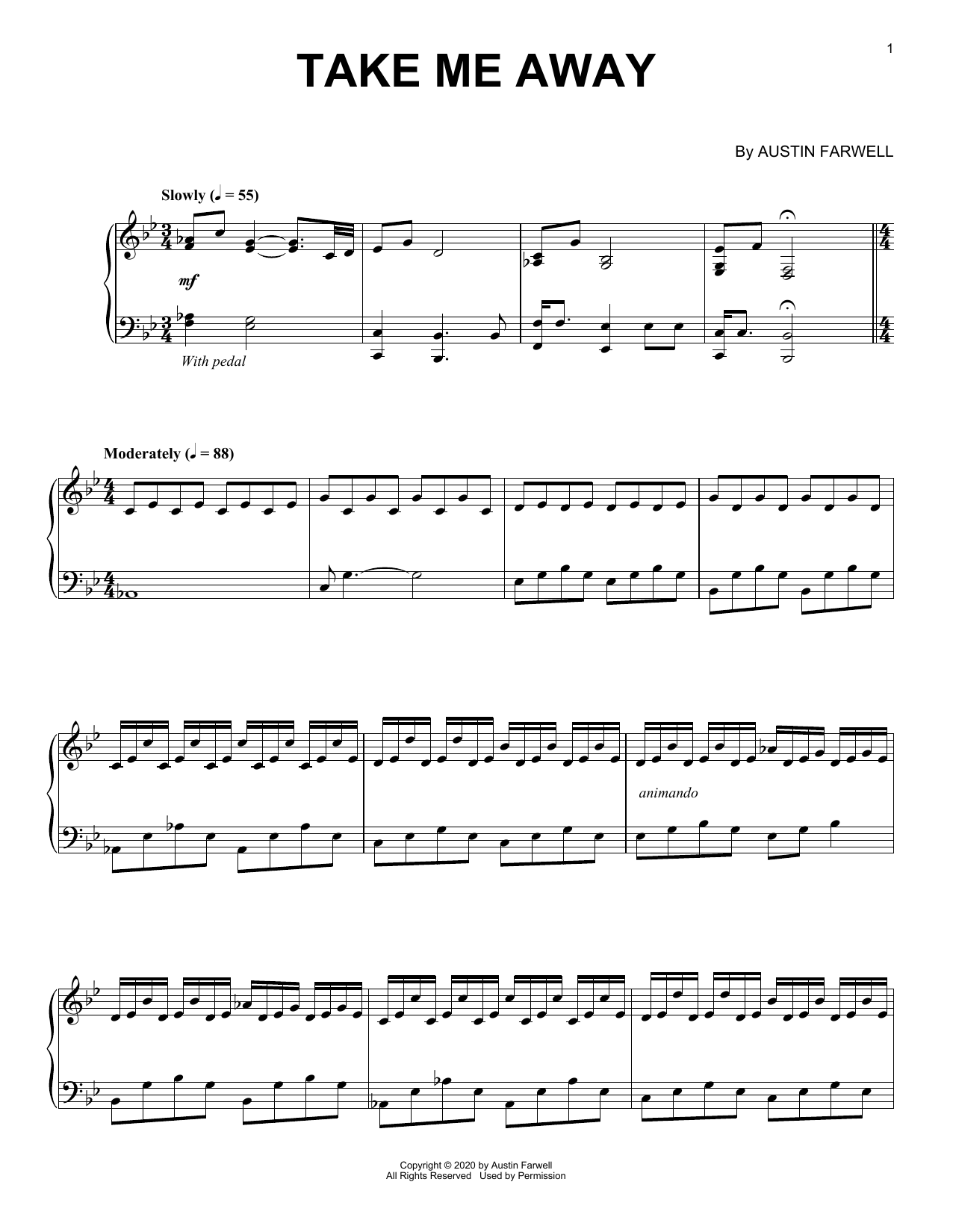 Austin Farwell Take Me Away sheet music notes and chords. Download Printable PDF.