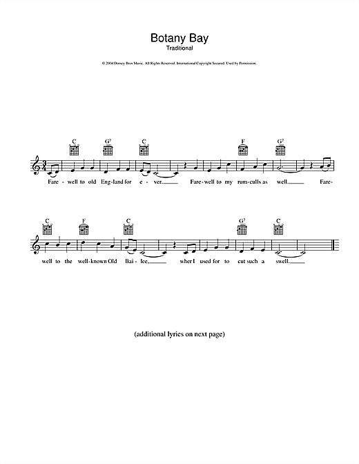 Australian Folksong "Botany Bay" Sheet Music PDF Notes, Chords Folk Score Big Note Piano