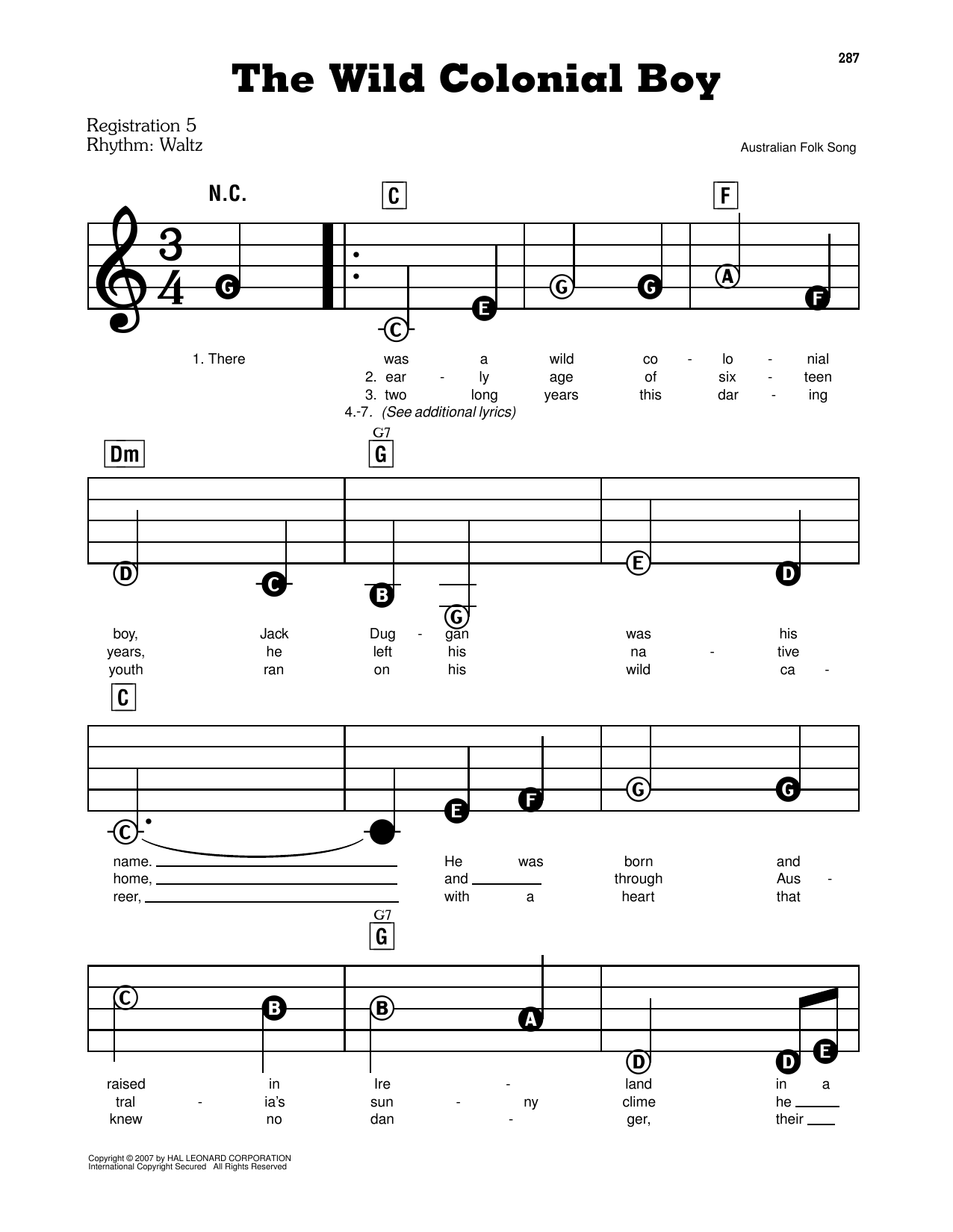 Australian Folksong "The Wild Colonial Boy" Sheet Music | Download ...