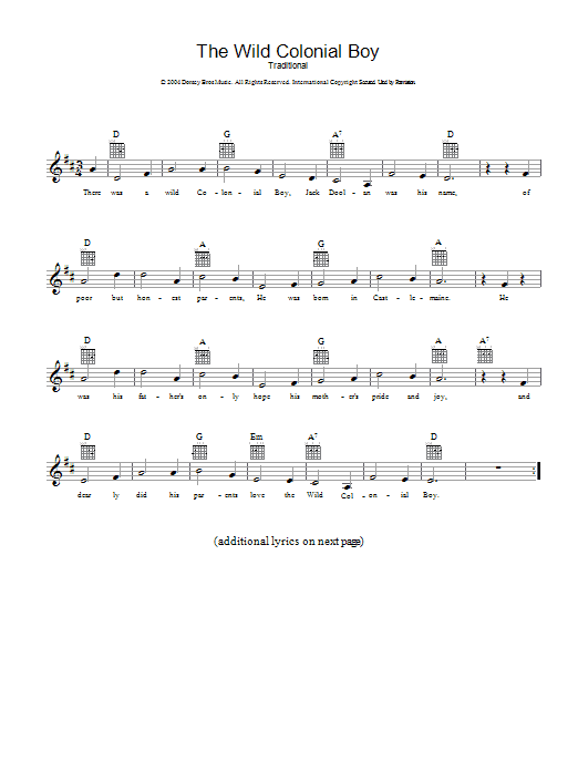 Australian Folksong 'The Wild Colonial Boy' Sheet Music, Chords ...