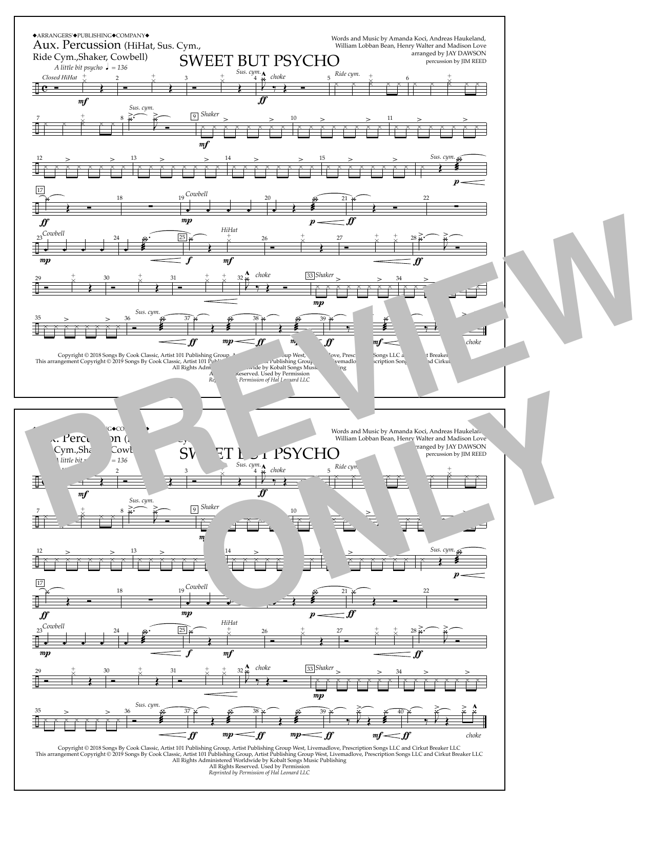 Learn to play Ava Max Sweet But Psycho (arr. Jay Dawson) - Aux. Percussion sheet music for Marching Band in minutes. Price: 7.8900$ Ava Max Sweet But Psycho (arr. Jay Dawson) - Aux. Percussion sheet music notes and chords arranged for Marching Band