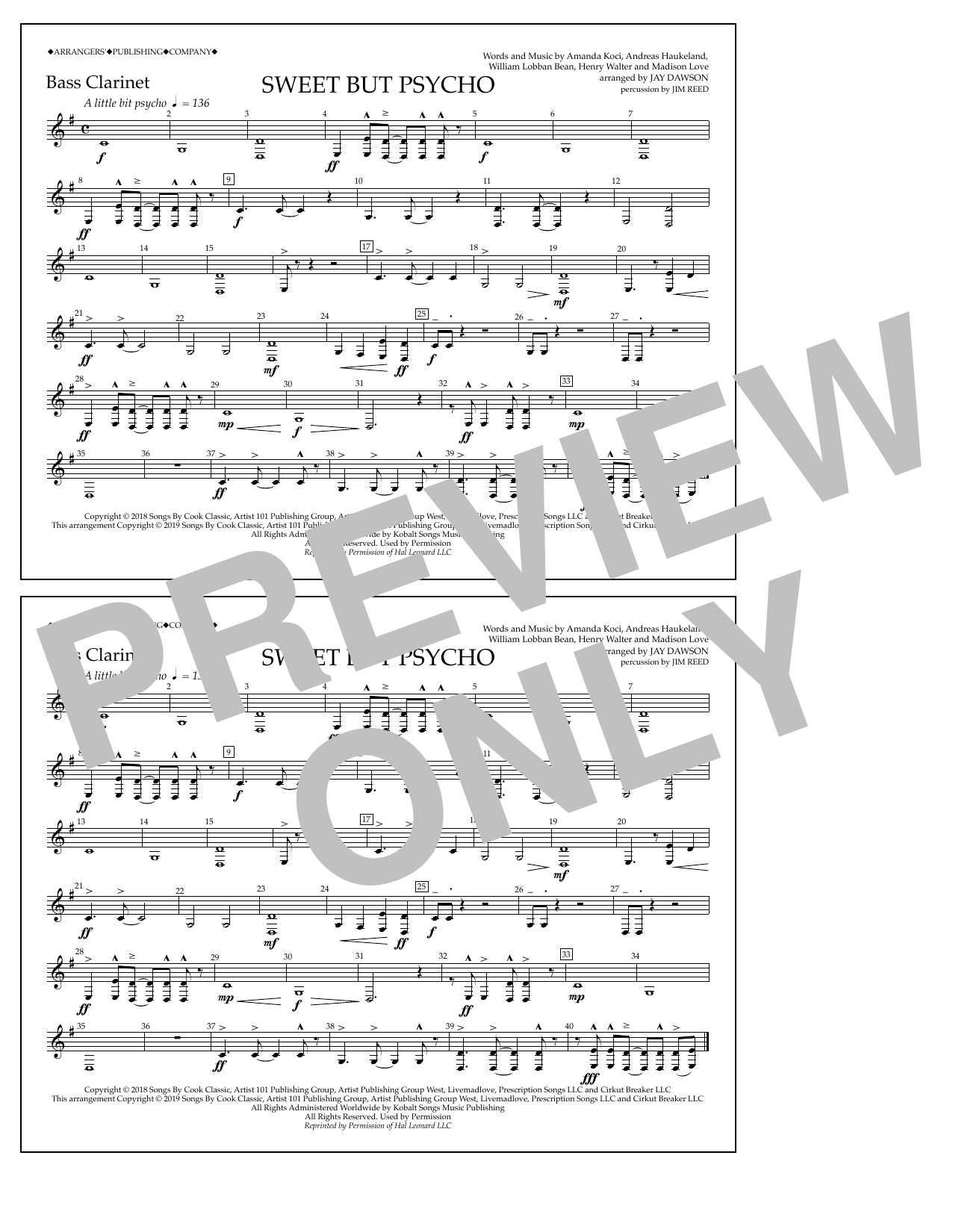 Learn to play Ava Max Sweet But Psycho (arr. Jay Dawson) - Bass Clarinet sheet music for Marching Band in minutes. Price: 7.8900$ Ava Max Sweet But Psycho (arr. Jay Dawson) - Bass Clarinet sheet music notes and chords arranged for Marching Band